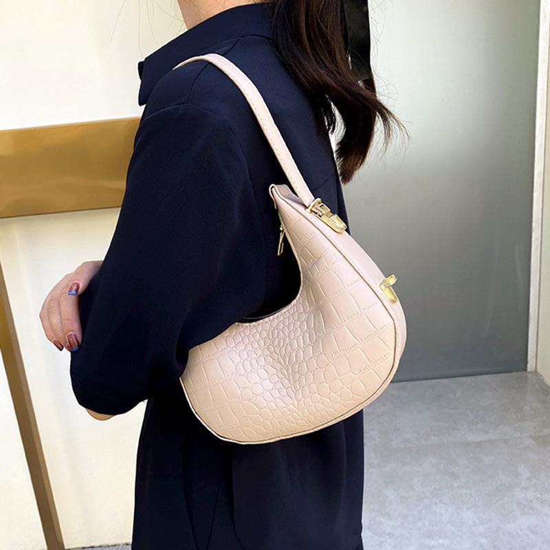 Yogodlns Aligator Half--moon Shoulder Bag for Women Fashion Underarm Bag Design Ladies Armpit Bag