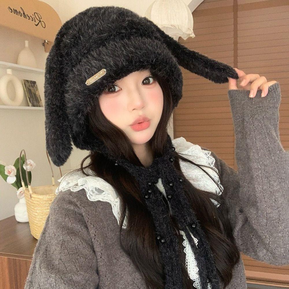 Winter Warm Ear Protector Hat Soft Windproof Rabbit Ear Pullover Cap Thicken Fluffy Big Ears Knitted Cap Winter Season