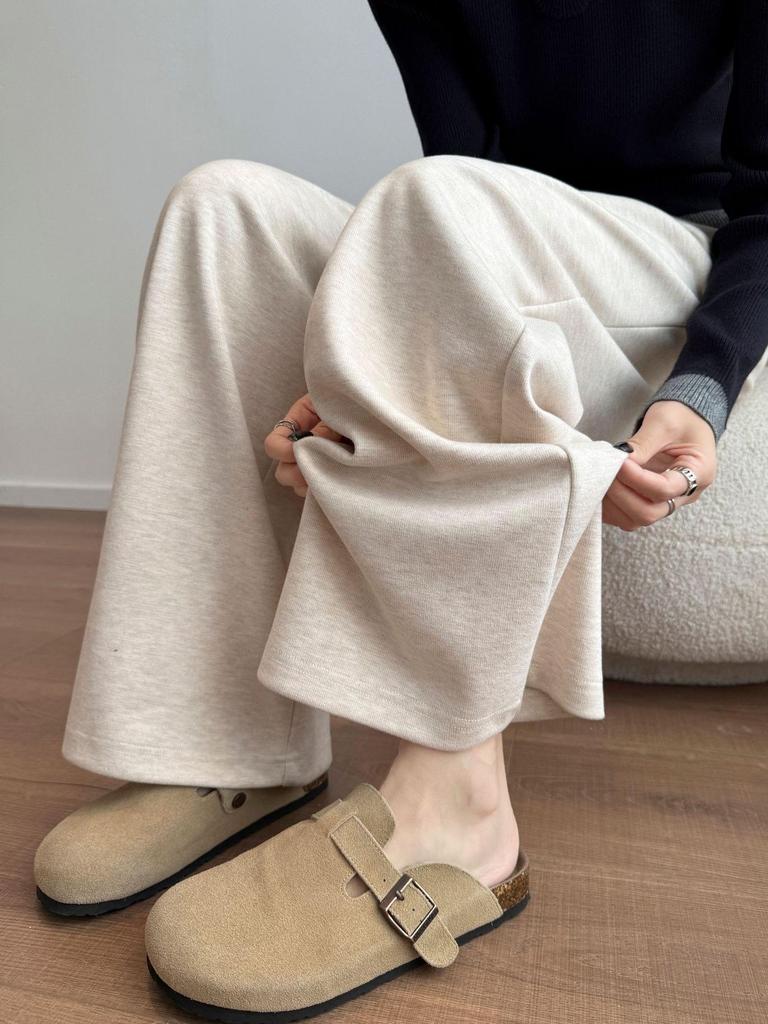 Aixuan White Wool Acetate Wide-Leg Pants: 2025 Autumn/Winter Women's Casual Draped Trousers