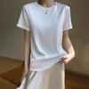 Silk T-shirt for Women Spring and Summer Short Loose Round Neck Solid Colour Inner Temperament Short-sleeved T-shirt Tops
