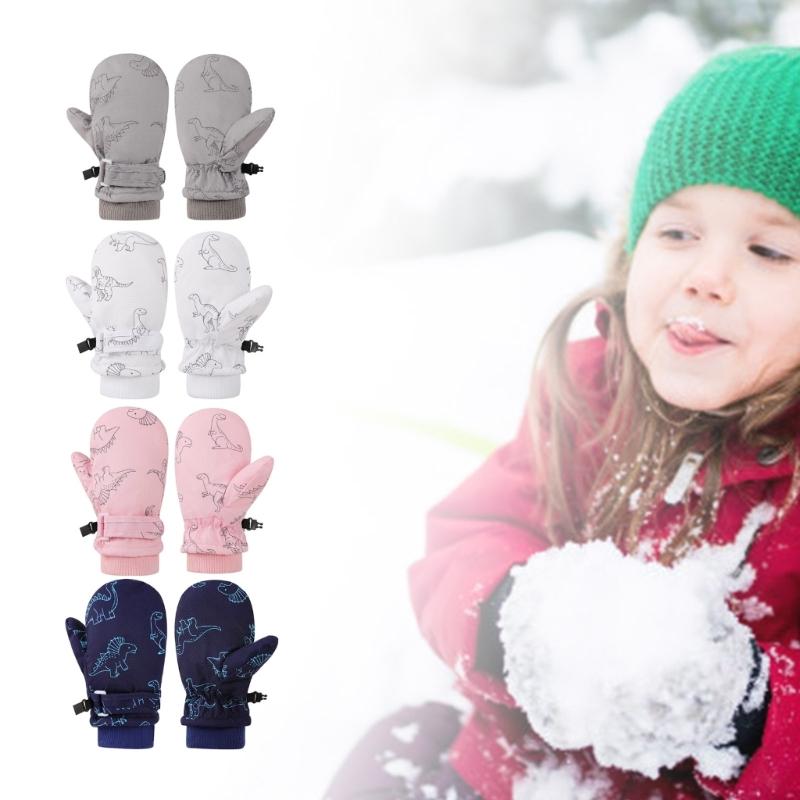 Splashproof Mittens Kids Gloves Windproof Children Winter Warm Snow Gloves Print Dinosaur Pattern Thicken Thermal Mitts