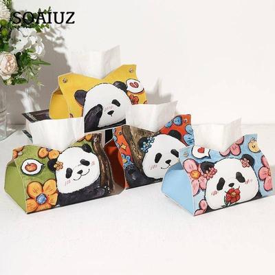 Boîte à mouchoirs Panda, boîte à mouchoirs en peinture à l'huile, salon, ménage, haut de gamme, créative, cuir, serviette, table, boîte à papier, rangement, boîte à papier pour voiture