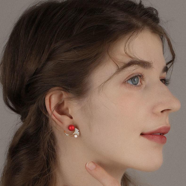 Cercei cu perle roșii cu coadă de pește pentru femei, bijuterii simple coreene, cadou de ziua de naștere, cadou de nuntă