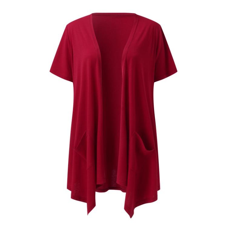 2023 Fashion Women Short Sleeve Cardigan Solid Color European American Style