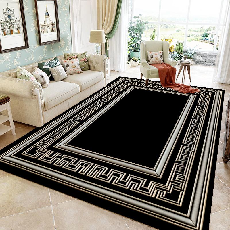 Luxury Black Frame Living Room Carpet Sofa Table Side Large Area Rug European Bedroom Decoration Rugs Hall Study Decor Floor Mat