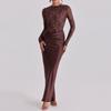 2026 European & American Women's Autumn/Winter Sexy Lace See-through Bodycon Long Dress