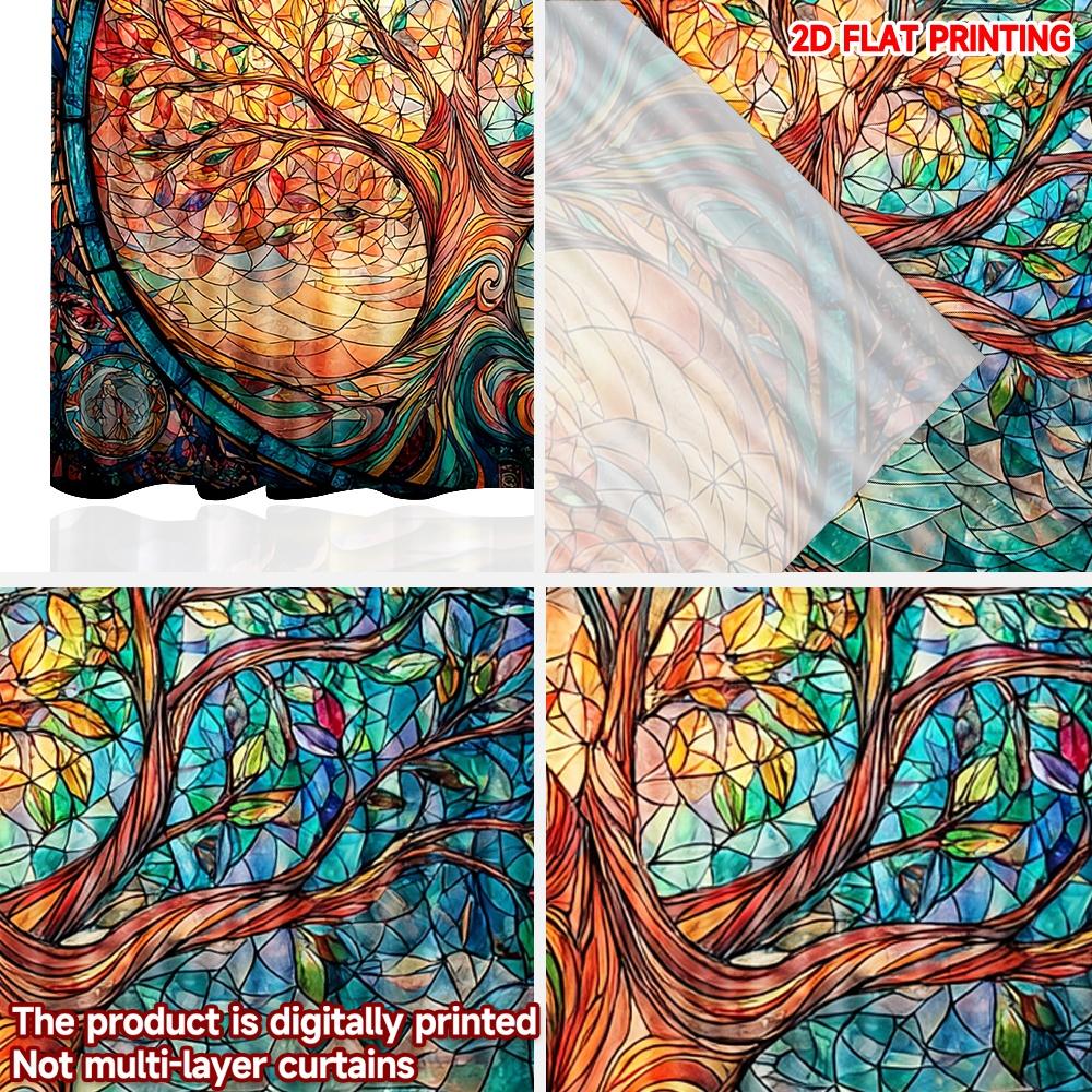 Modern Stained Glass Tree Curtains Colorful Orange Blue Forest Pattern Effect Living Room Semi Sheer Set Of 2 Made Polyester Sitting Decor