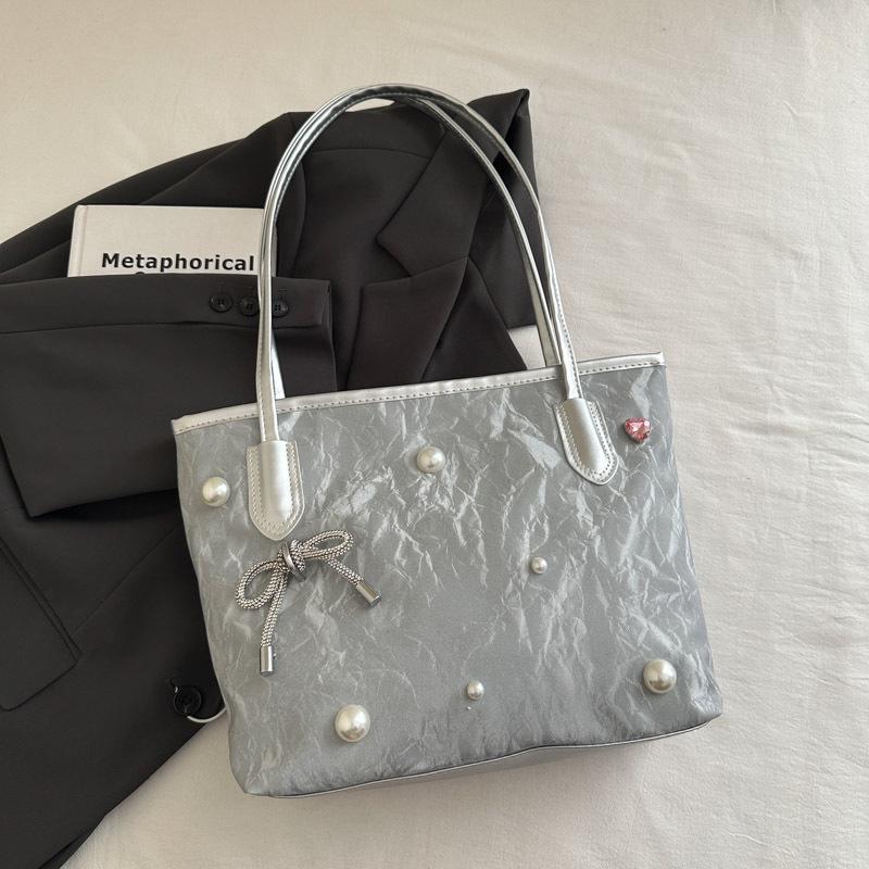 Large Capacity Women's Tote Bag - 2025 High-End Versatile Pearl Bow Handbag/Shoulder Underarm Bag