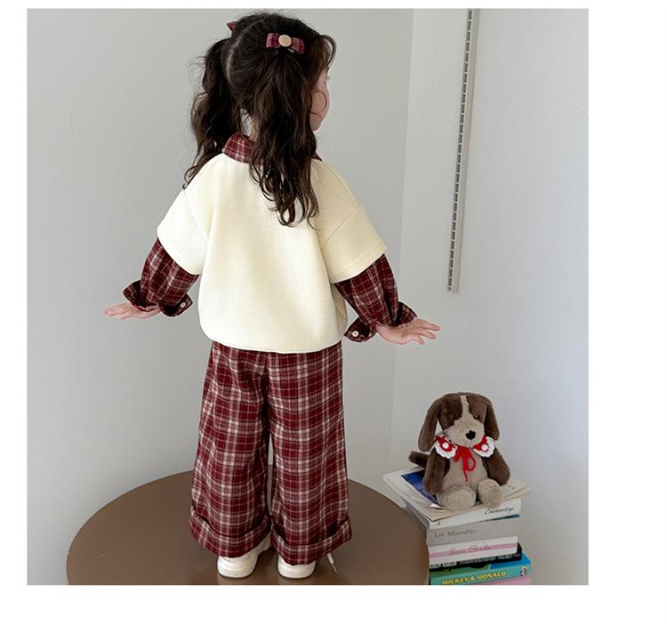Girls' 2025 Fashion Spring & Autumn Outfit - Red Plaid Two-in-One Set for Toddlers
