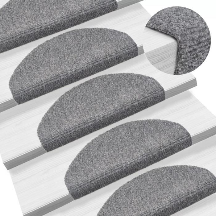 Tapis d'escalier - vidaXL - 15 pcs - 65 x 21 x 4 cm - Gris clair - Synthétique