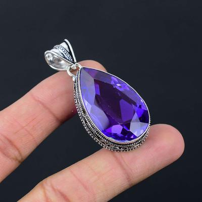 Amethyst Edelstein Anhänger Massiv 925 Sterling Silber Anhänger Schmuck Geschenk für Unisex LG-035