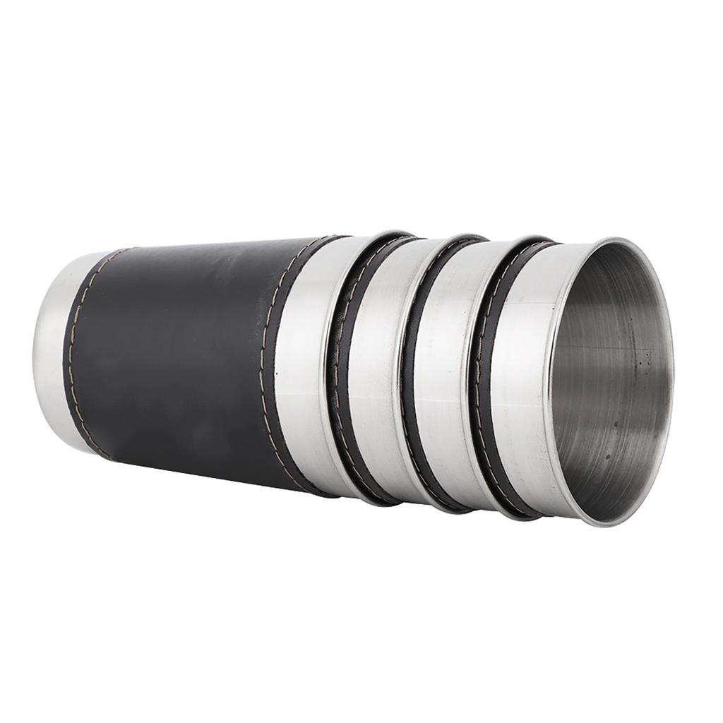 4pcs 170ml Stainless Steel Mini Portable Coffee Wine Cup with Leather Cover