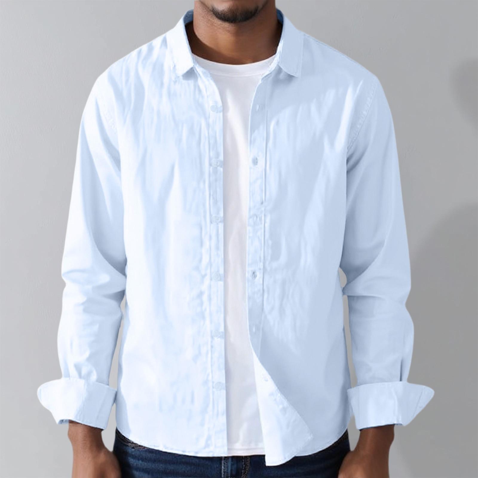 

Мужская однотонная рубашка, повседневный воротник, с длинными рукавами и льняная рубашка XXL
