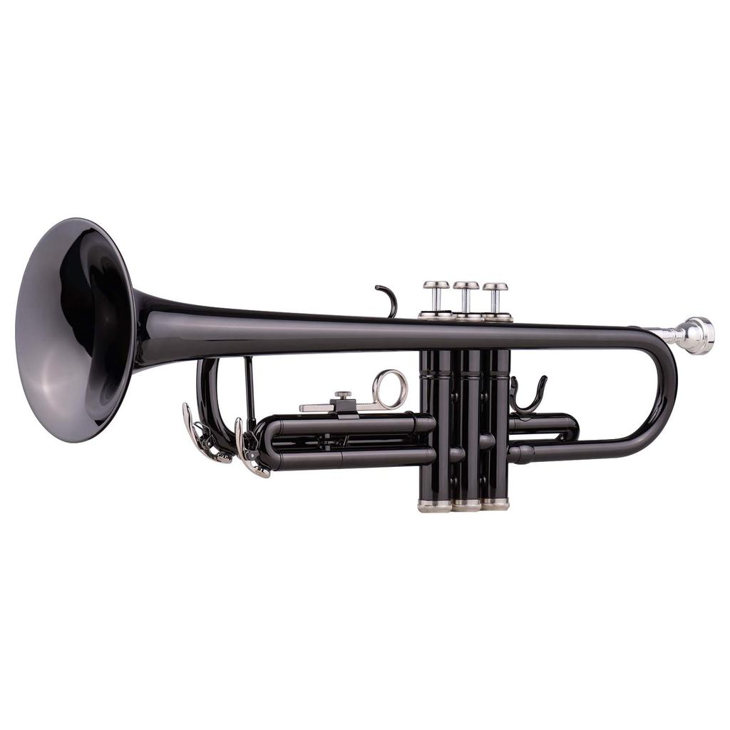 Brass Plated Black Bb Trumpet Set for Beginners and Students with Hard Polishing Cloth Trumpet, Case, Strap, Mouthpiece, Gloves,