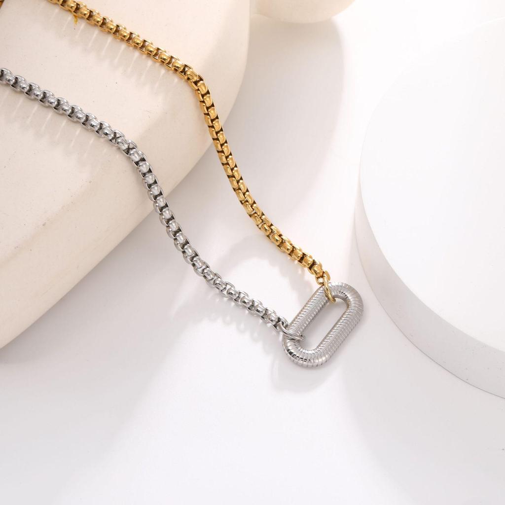 Two-Tone 18K Gold Stainless Steel Necklace with Pearl Chain