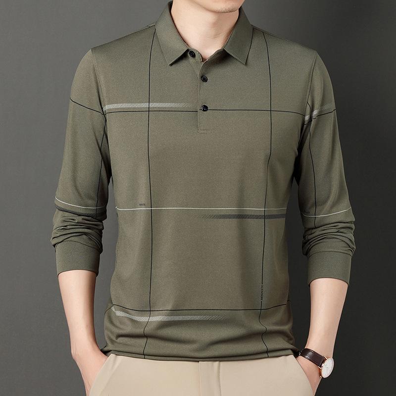 New Dad Wear Men's Lead Long-Sleeved T-shirt Men's Real Pocket Top Striped Men's Polo Shirt with Pockets