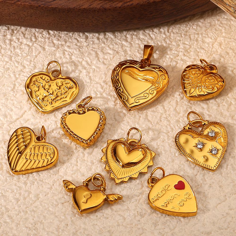 European & American Style Heart-Shaped Rhinestone Stainless Steel Pendant Necklace Accessories
