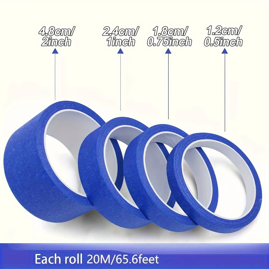 Niebieska Taśma Malarska Wielorozmiarowa - 1/2", 3/4", 1", 2" x 65.6 stopy, Wysokiej Jakości Taśma Maskująca Clean Release do Domu i Biura