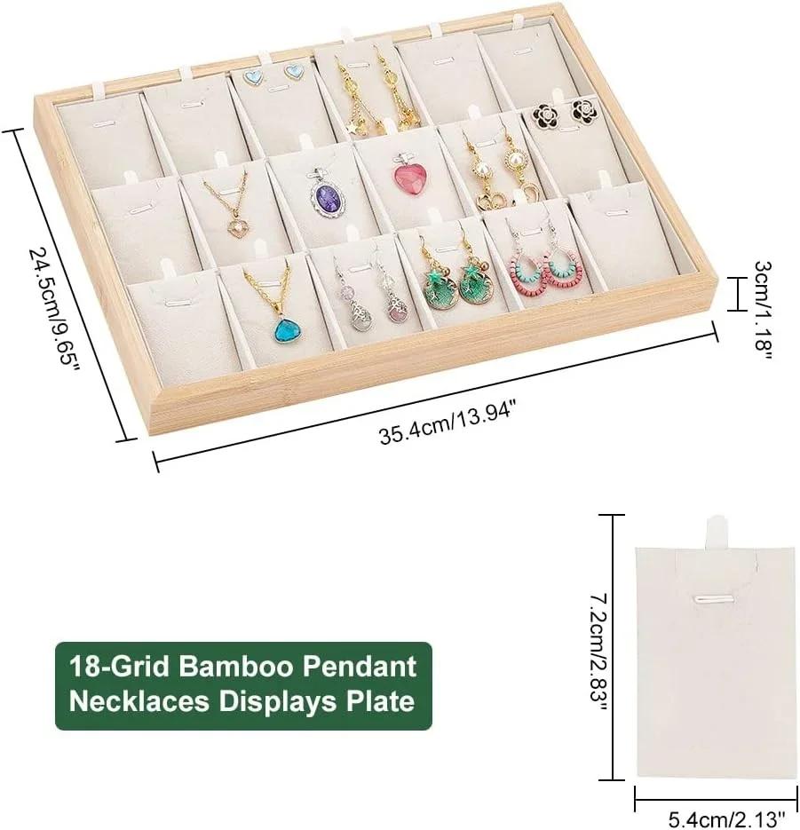 Bamboo Wood Stackable Jewelry Organizer Tray with Soft Pads Necklace Pendant Display Plate for Home Display & Retail Store