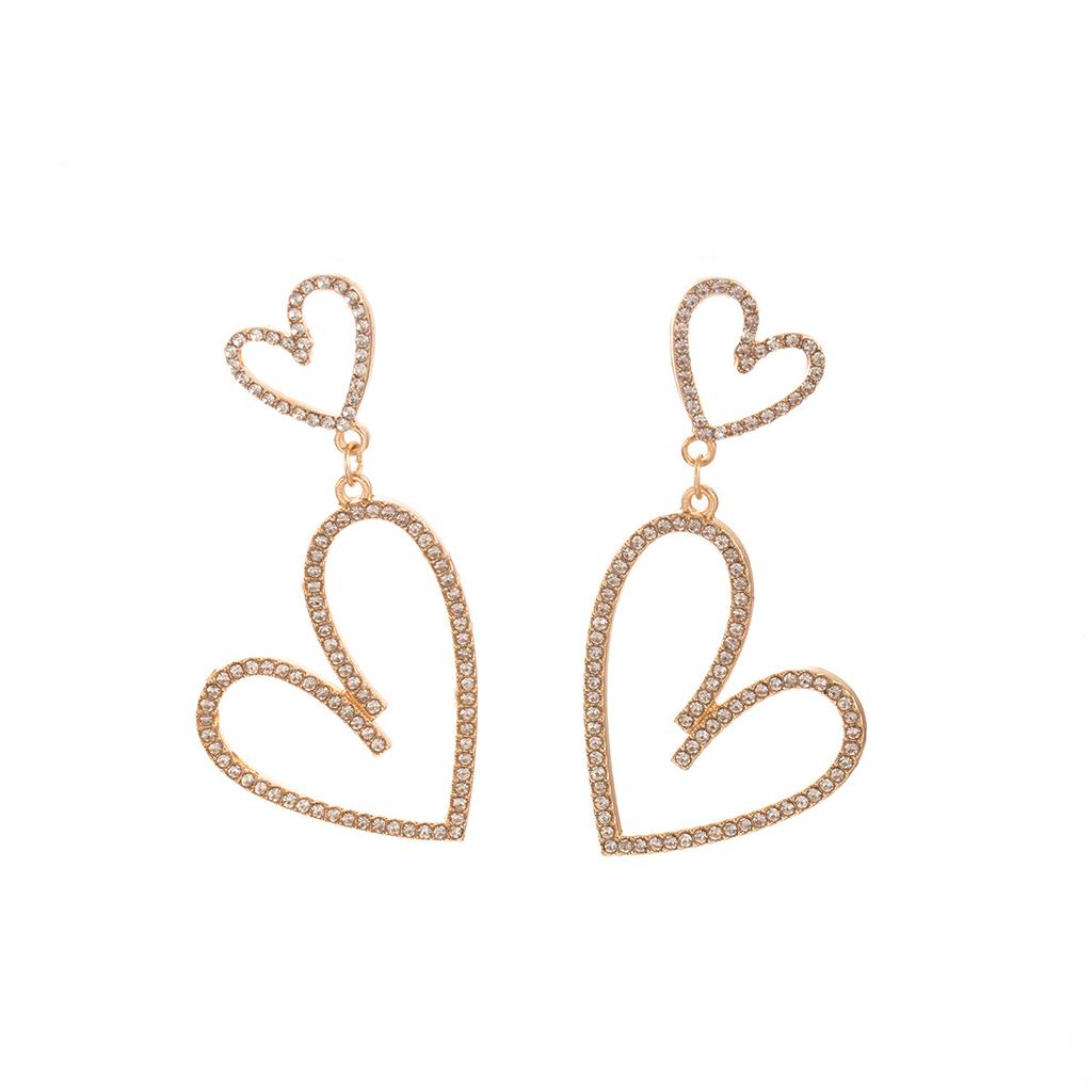 Dongmen Full Of Diamonds And Hollowed Out Long Peach Heart Earrings, Exaggerated Love And Cold Wind Earrings For Women