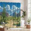 1Pc Desert Landscape Saguaro Cacti Shower Curtain - Southwest Bathroom Decor With Rocky Terrain & Blue Sky Digital Art, Durable