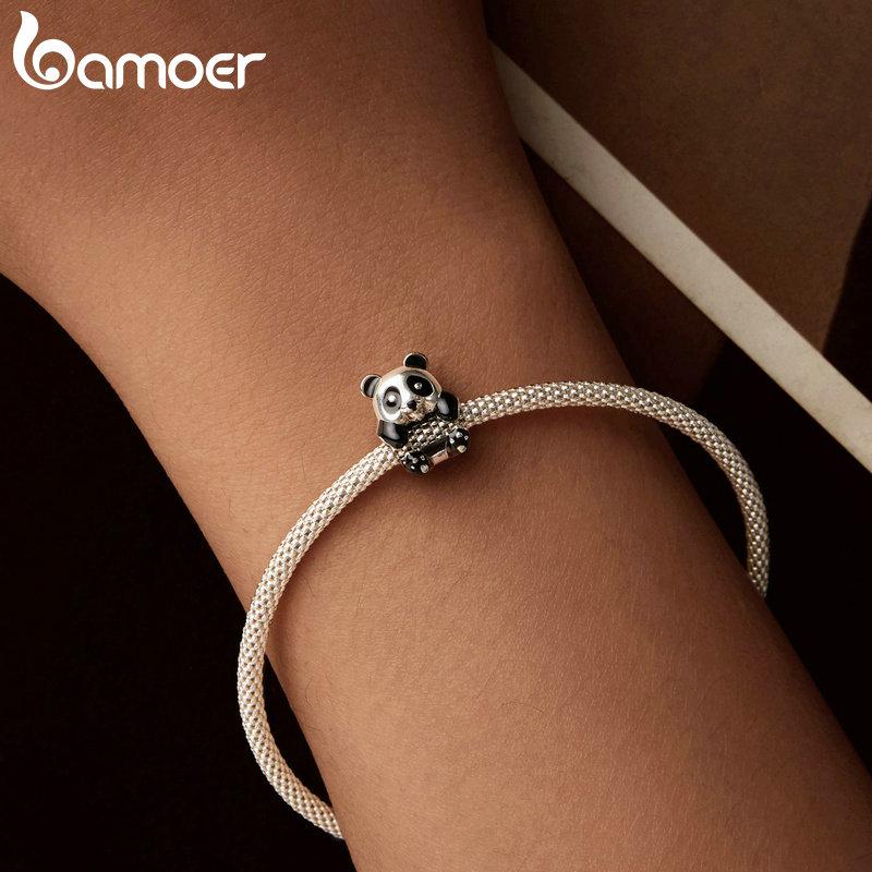 WOSTU 925 Sterling Silver Enamel Animals Bamboo Panda Pendant Lovely Pet Beads Fit Original Bracelet Bangle DIY Jewelry Gift