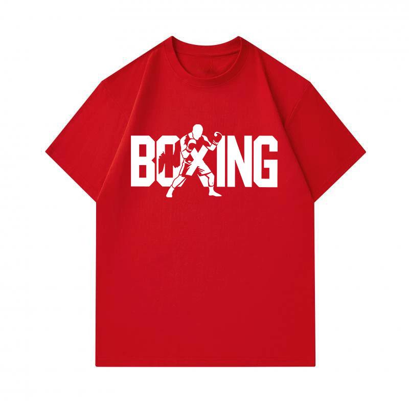 Men's 100% Cotton Crew Neck Short Sleeve T-Shirt, Cool Boxing Boxer Silhouette Print Casual Comfortable Tee, Loose Fit Sport Streetwear for Daily Wear