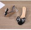 Kobiety seksowne 8cm kryształowe sandały na obcasie z kokardką Trend taneczny pantofel LFD-1098-113