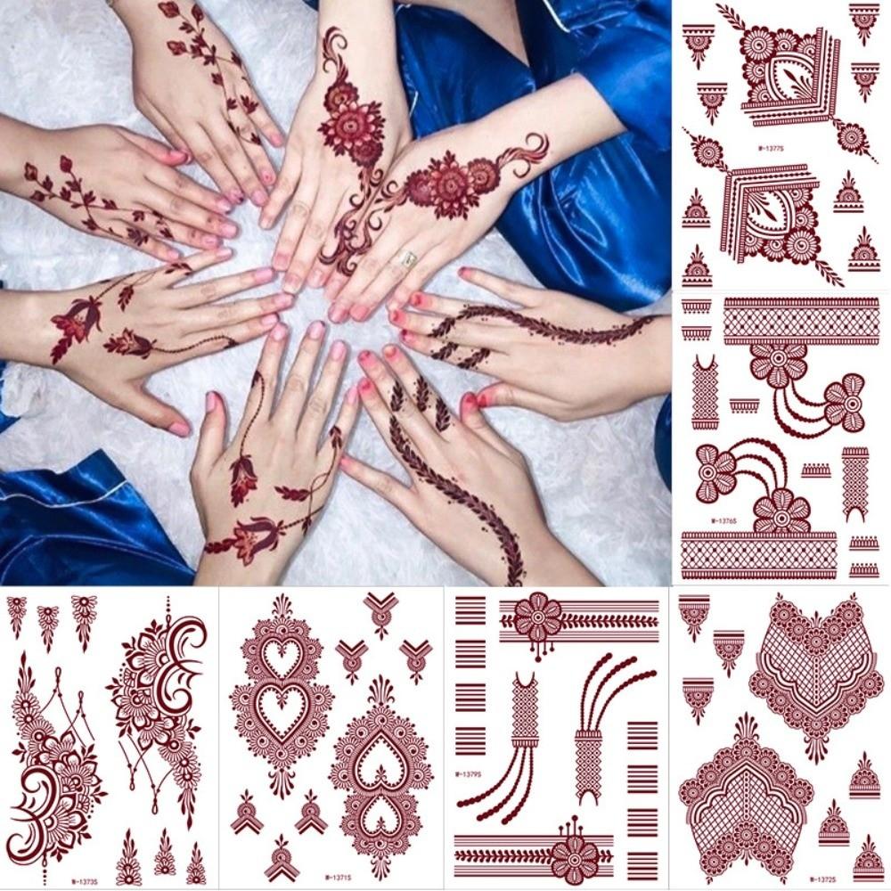 Lace Fake Tattoo Temporary Tattoo Red Mehndi Stickers Red Henna Tattoo Decals  Women/Lady