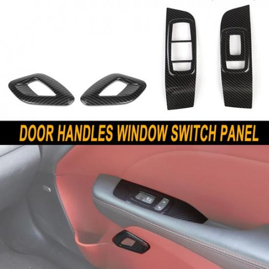 4pc Window Switch Panel +Door Handle Trim Cover For Dodge Challenger 2015+