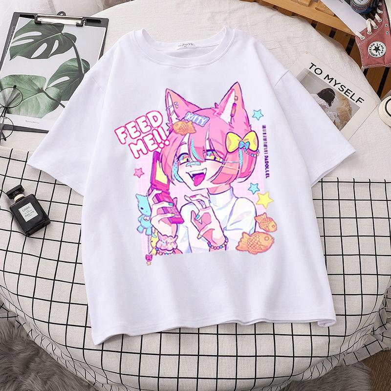 Women T-Shirt Cartoon Sweet Girls Oversized T Shirt Japanese Streetwear Harajuku Gothic Kawaii Casual Tops Short Sleeve Tshirt