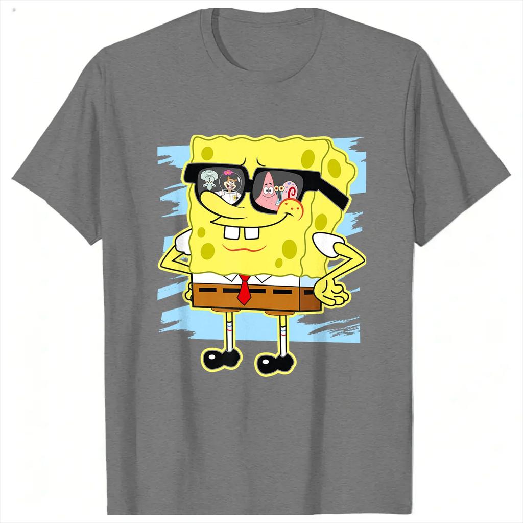 Spongebobs Reflection In Sunglasses Unisex T Shirt Vintage Tee Shirt Short Sleeve O Neck TShirts Cotton Gift Idea Tops