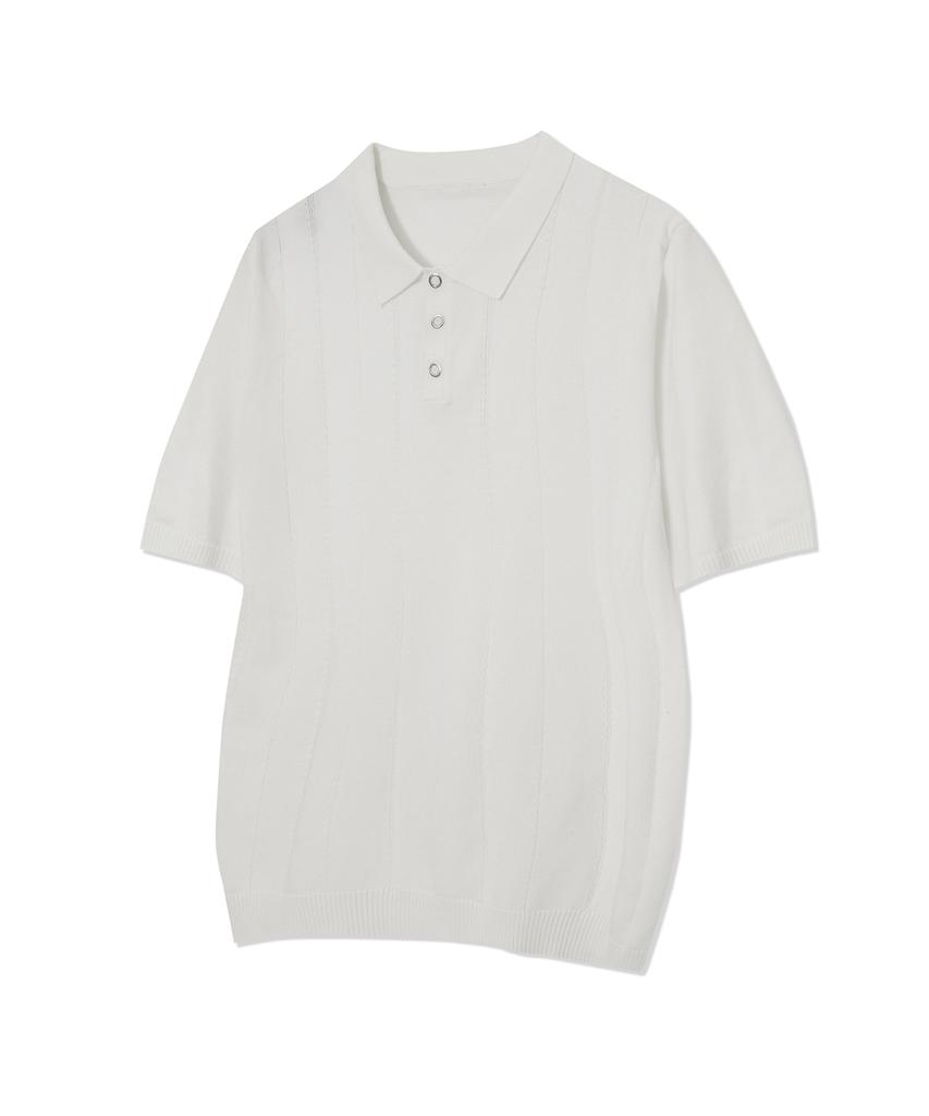 IRONYPORNO WHITELINE 86-Iro354 Multi-Stripe Snap Collar Short Sleeve Knit White