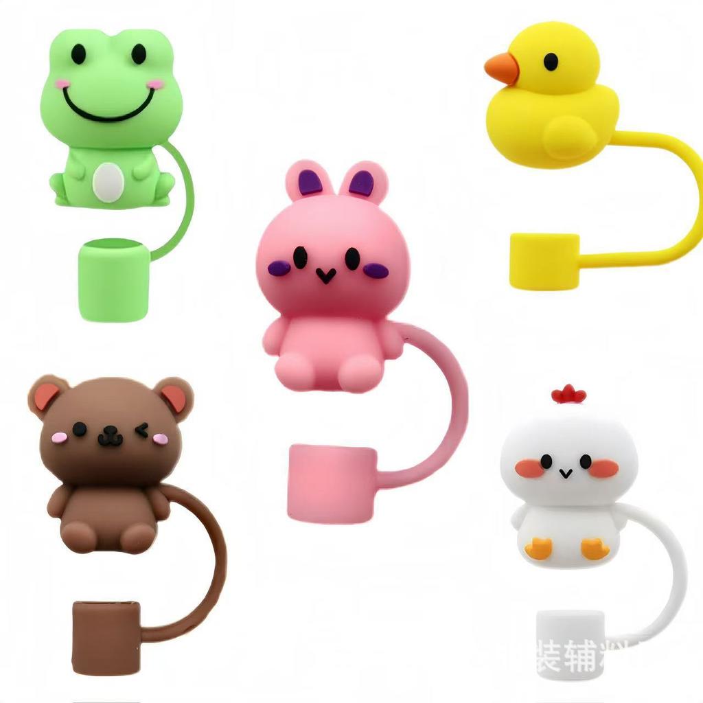 5/1pcs 10mm Cartoon 3D Animals Straw Cover Cap For Water Bottle Drinking Dust Cap Leak-Proof Straw Tips Cover