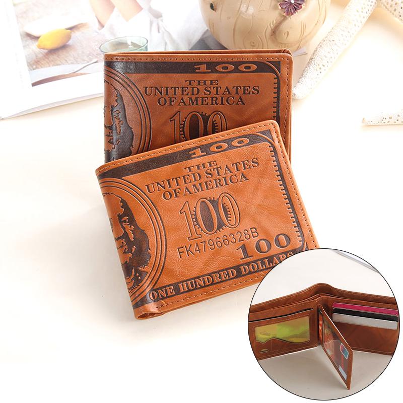 1Pc PU Fashion Bifold Card Purse Photo Holder Handbag US 100 Dollar Wallet Men's