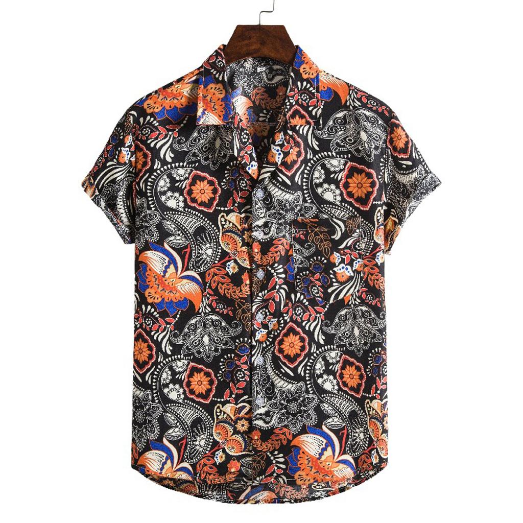 Camiseta De Hombre Cárdigan Manga Corta Hawaiian Beach Flowe Camiseta De Hombre Cárdigan Manga Corta Hawaiian Beach Flowe