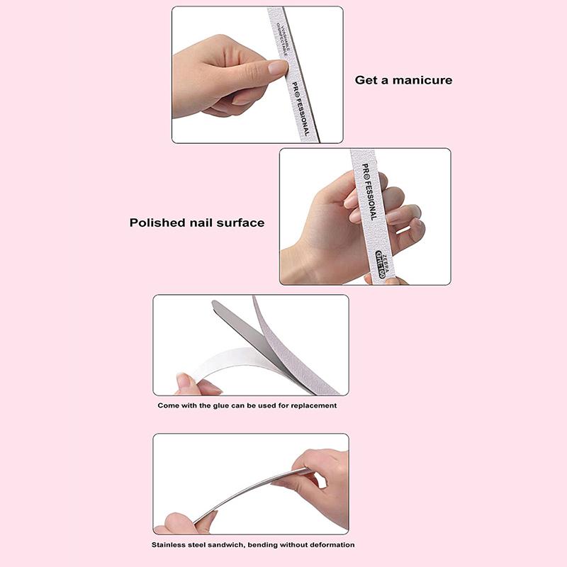 Washable Nail File Gray Straight Replaceable Double Sided Professional Sandpaper Sanding Polishing Tools