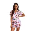 Summer Ice Silk Lapel Pajama Set: Short Sleeve Cardigan & Shorts Homewear for Women