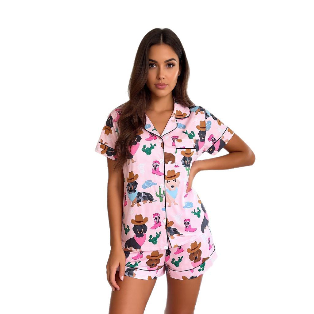 Summer Ice Silk Lapel Pajama Set: Short Sleeve Cardigan & Shorts Homewear for Women