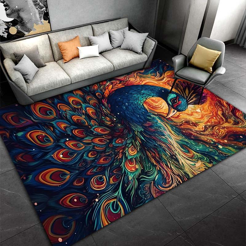 Colorful Peacock Carpet with Artistic Design for Living Room Decor Suitable for Use As an Anti-slip for Living Room Bedroom Sofas