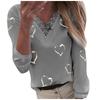 Women Hearts Print V-neck Lace Patchwork Long Sleeve T-shirt Top Blouse