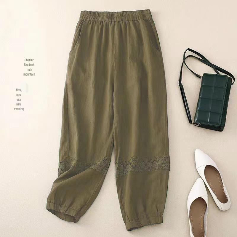 

Women s Lace Patchwork Cotton Linen Harem Pants - Versatile Nine-Point Lantern Design XL (recommended 120-135 jin)