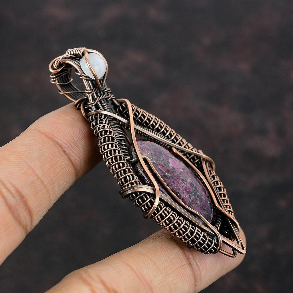 Eudialyte Pendant Copper Wire Wrapped Pendant Handmade Gemstone Jewelry Rainbow Moonstone Pendant Wire Jewelry Gift For Women Copper Jewelry