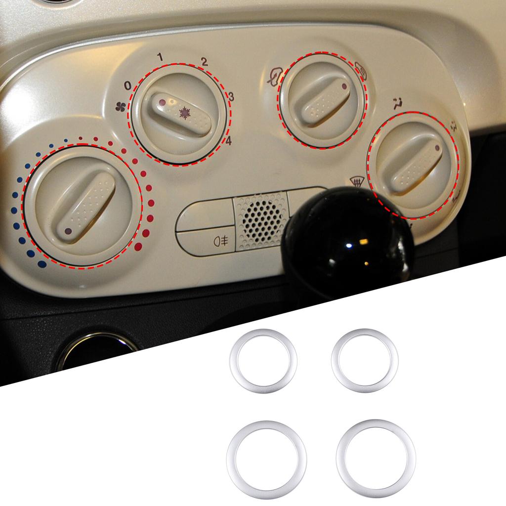 4PCS/Set Center Console AC Knob Alloy Ring Trim Cover For Fiat 500 2010-