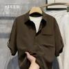 Men Half Sleeve Shirt Loose Collared Button Down Casual Chiffon Blouse