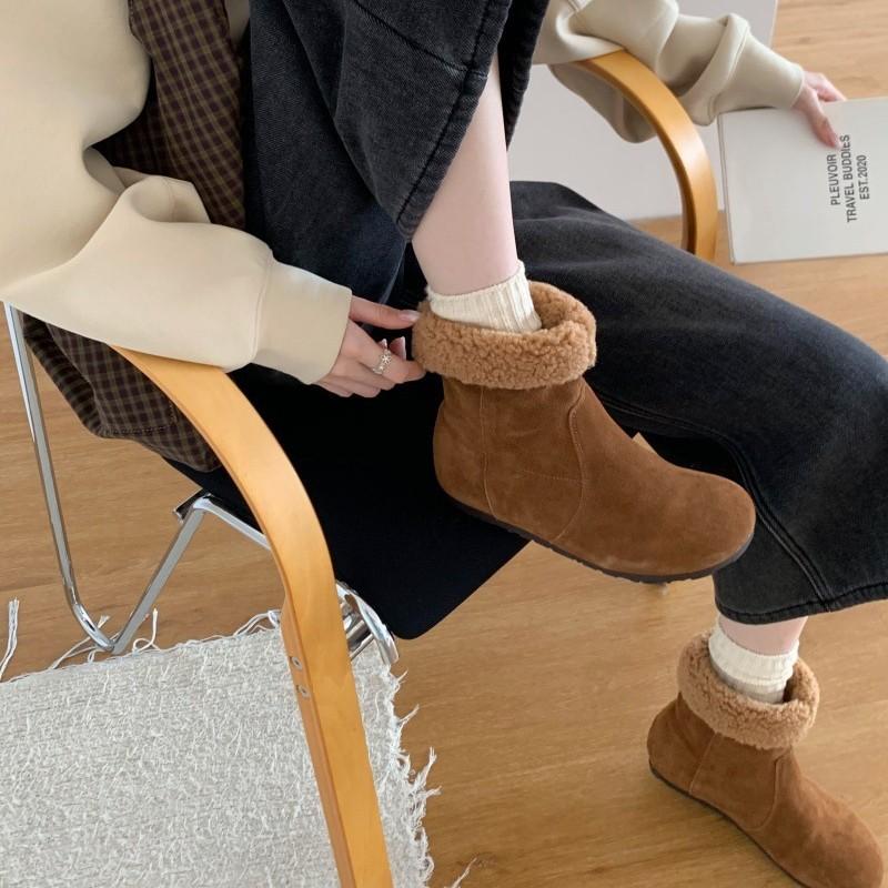 Cowhide Version Inner Height-increasing Lamb Wool Short Boots 2025 New Autumn and Winter Boken Short Boots Stacking Boots Thermal Cotton Boots