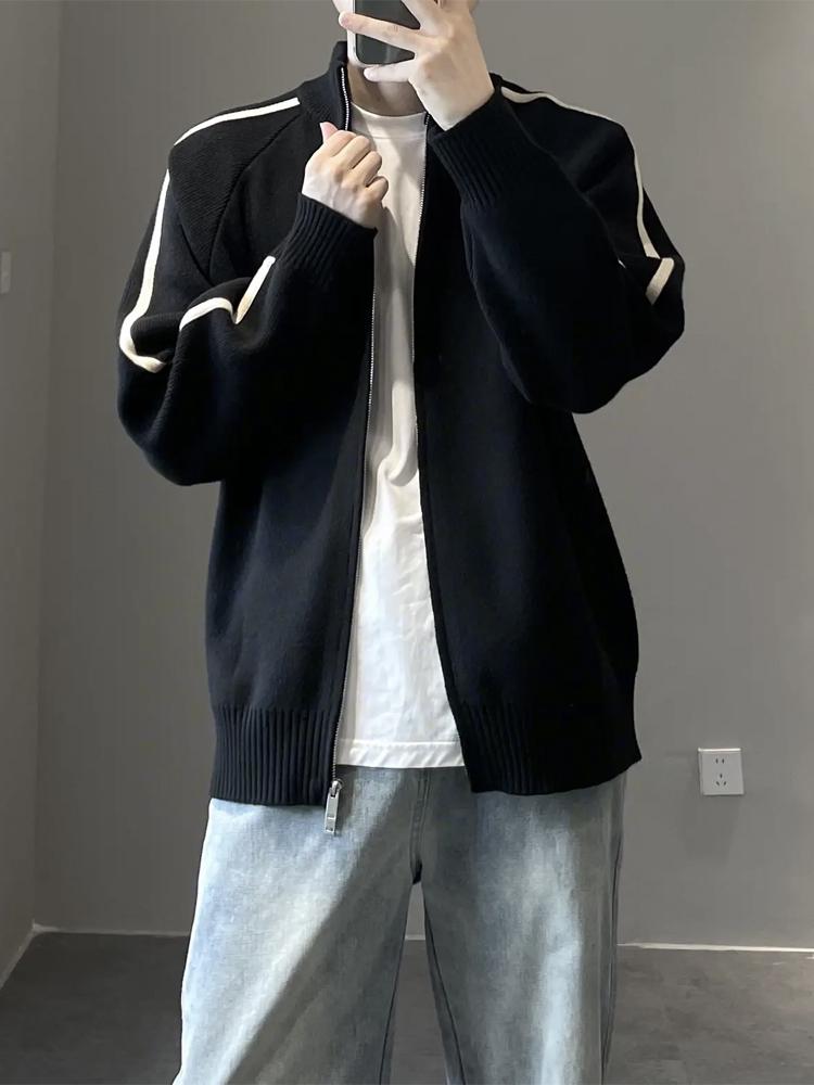 Men's Trendy Knit Stand Collar Cardigan Sweater, Autumn/Winter 2025 Collection: Casual, Loose, and Versatile.
