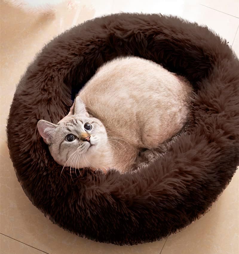 Winter Warm Plush Pet Bed Round Fluffy Dog Cat House Soft Long Plush Kennel for Small Pets