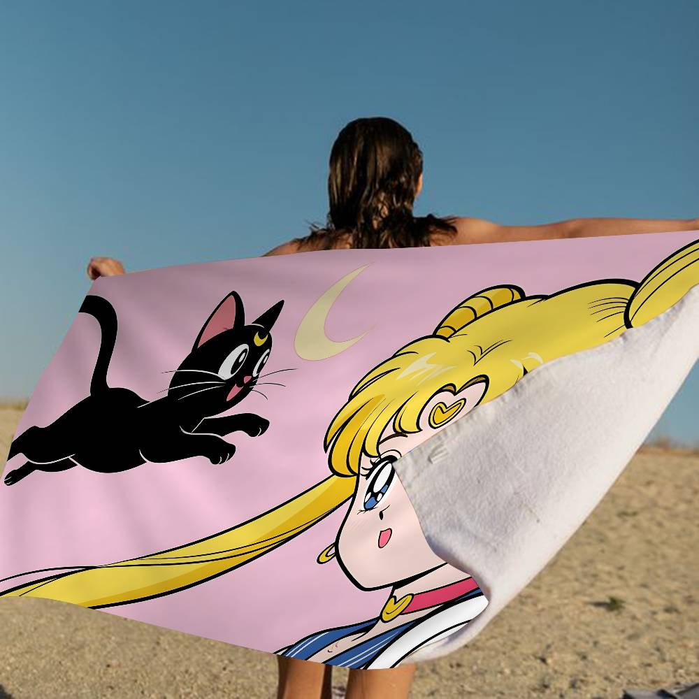 S-Sailores Cute Girl Moon Beach Towel Colorful Bath Towels for Microfiber Quick Dry Custom Sand Free Beach Yoga Spa Gym Pool