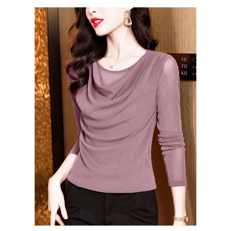 Pile Collar Lace Bottoming Shirt for Women Long-sleeved Spring and Autumn Fashionable Mesh T-shirt Top